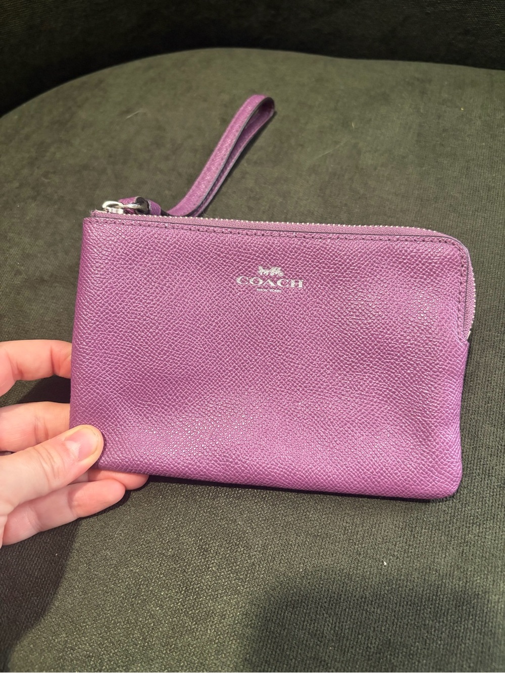 Coach Purple Leather Wristlet Clutch with Silver Logo